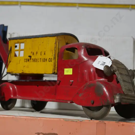 Red yellow crane truck