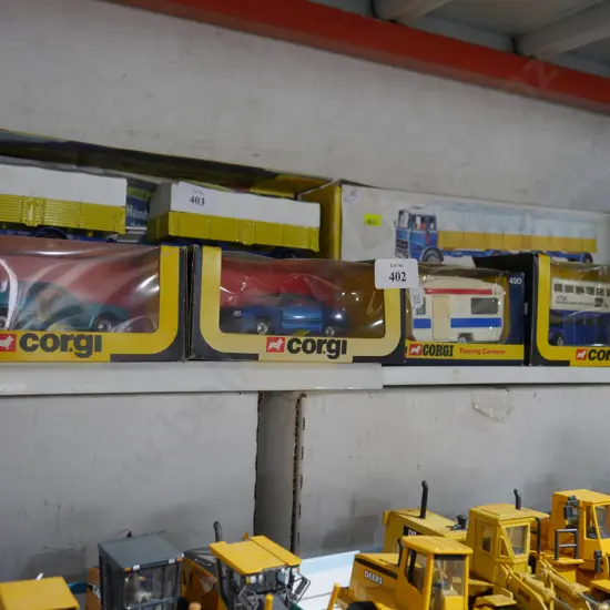 4 Corgi cars bus caravan