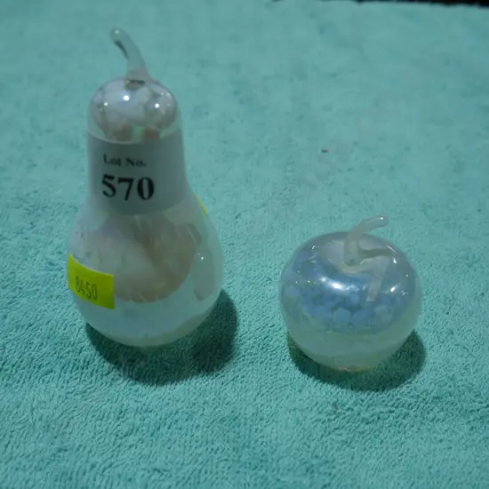 2 glass fruit paperweights