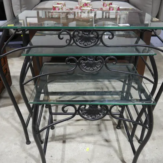 Nest of 3 glass top tables