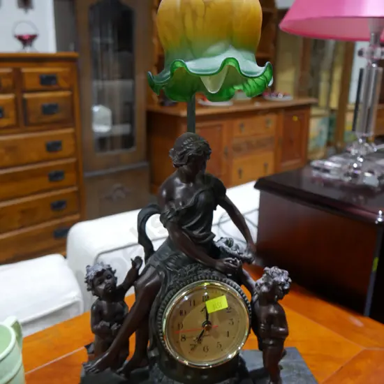 Mother and children mantle clock/lamp